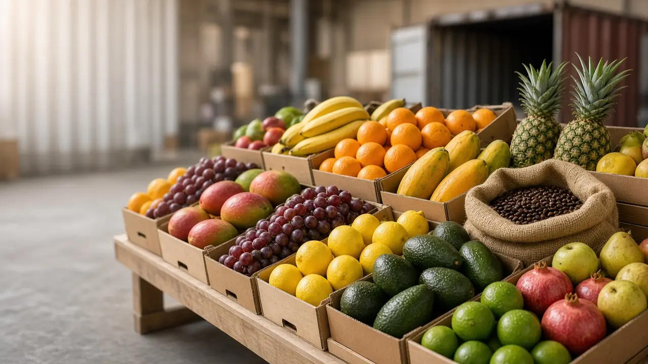 Export fruit in crates, ready to leave the packing hall.